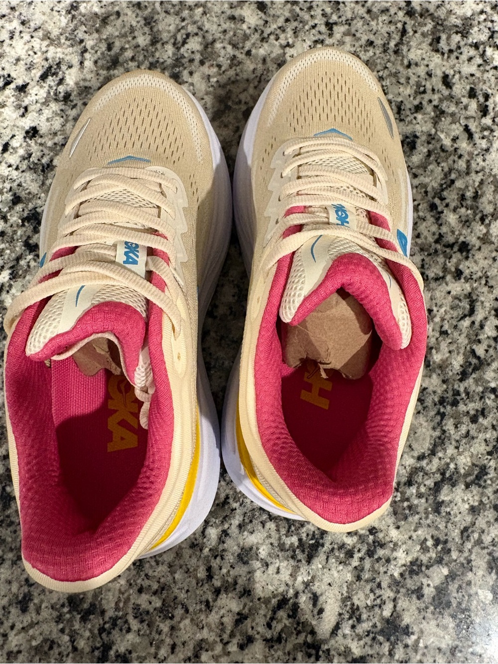 Hoka Bondi 9 Cream Pink Yellow Blue Women's Sneakers - Picture 8 of 15